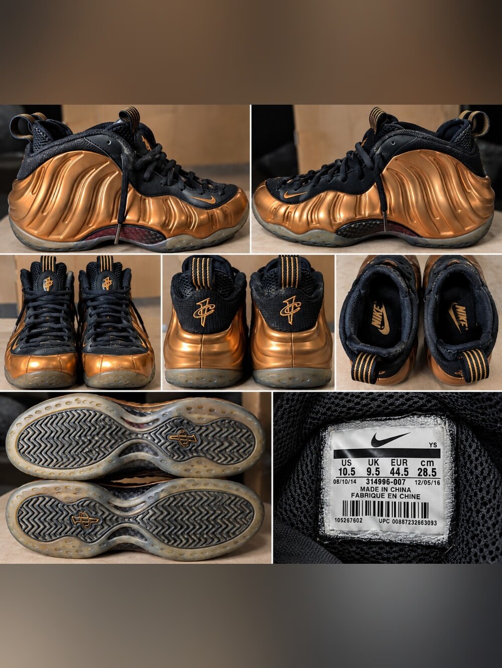 Nike Air Foamposite One Copper 2017 Black Metallic 314996-007 Mens Size 10.5